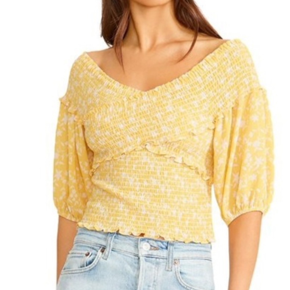 BB DAkota Yellow Floral Smocked Women's Top size small